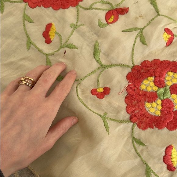 Antique Art Deco Silk Floral Fringe Piano Shawl - Picture 8 of 9